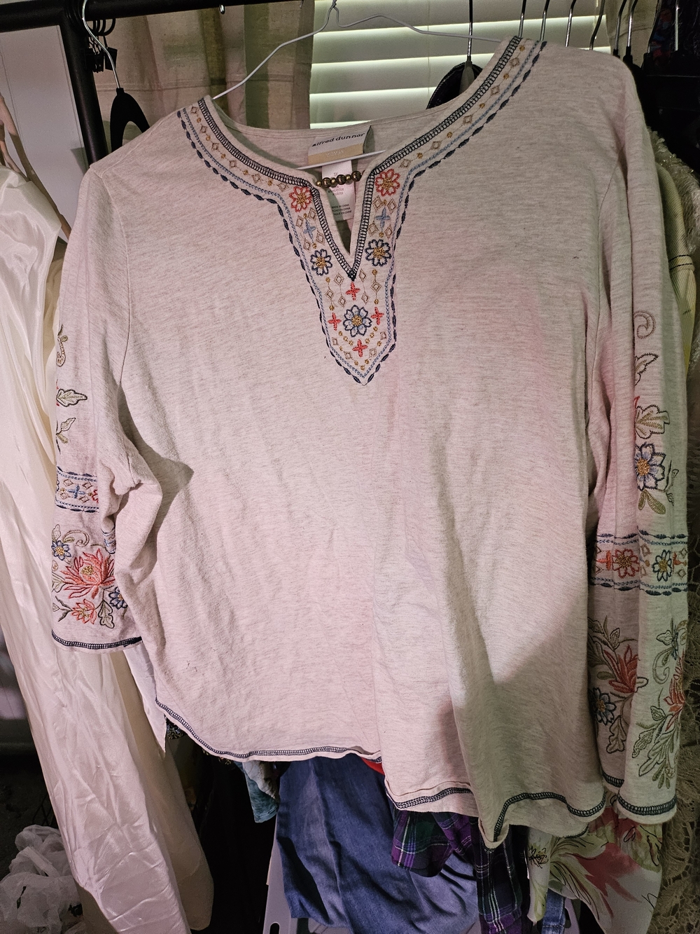 Alfred Dunner Cream Tunic with Multicolor Floral Embroidery